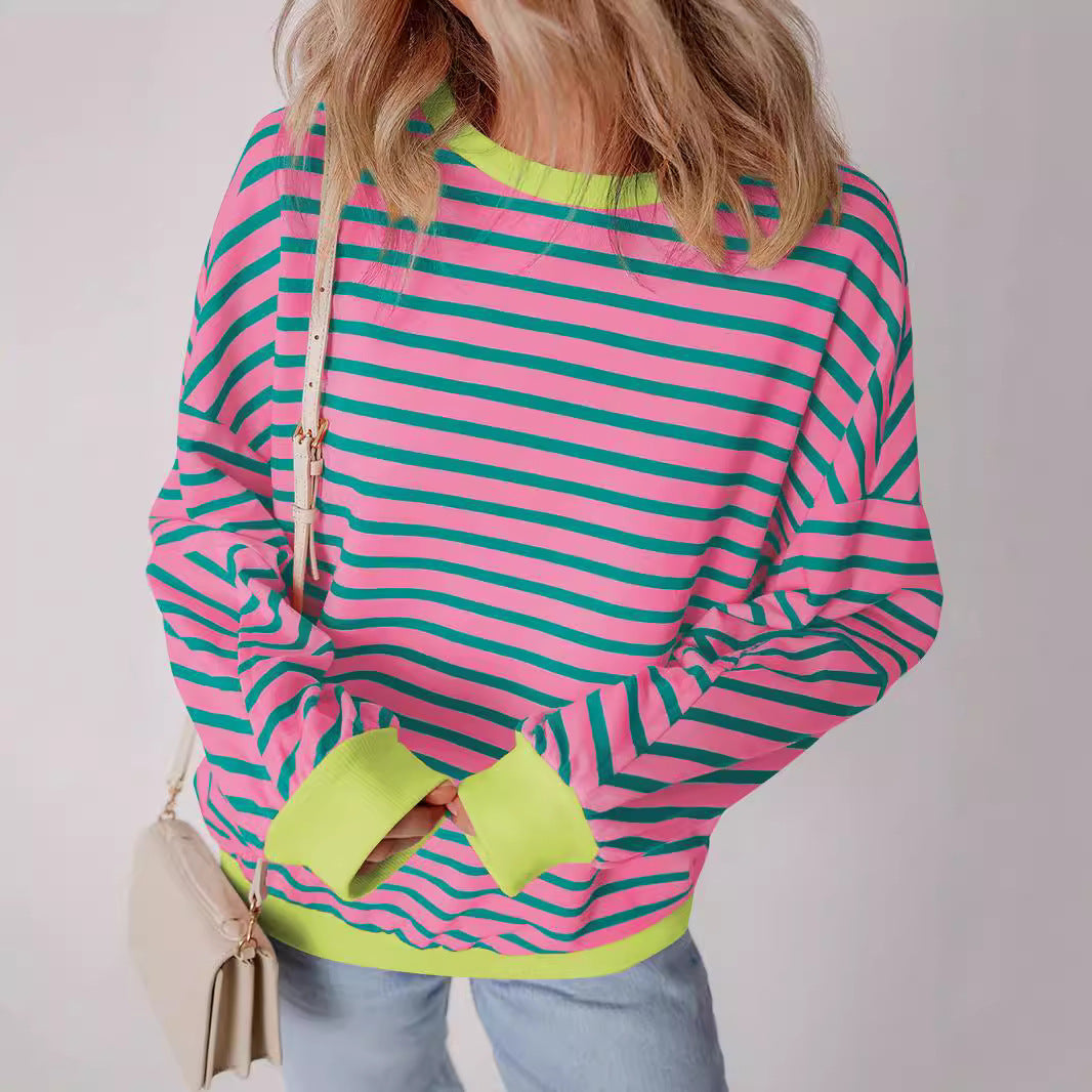 Dames sweat-shirt décontracté rayé avec coupe boxy et finitions contrastées Avriane