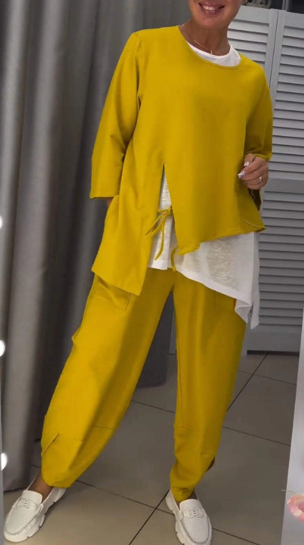Ensemble de loisirs décontracté pour femmes en deux pièces avec haut asymétrique et pantalon confortable Levoire