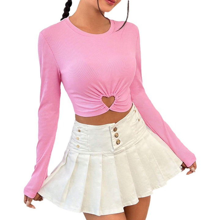 Femme à manches longues cropped avec encolure en cœur et drapé élégant Levoire