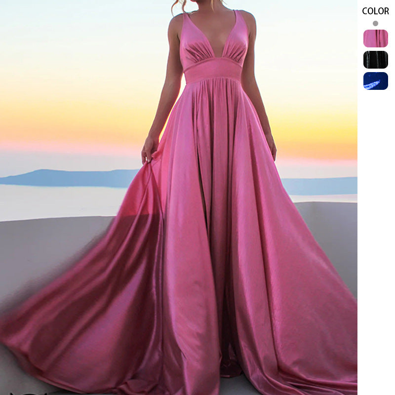 Robe maxi glamour pour femmes avec décolleté en V profond et fente Levoire