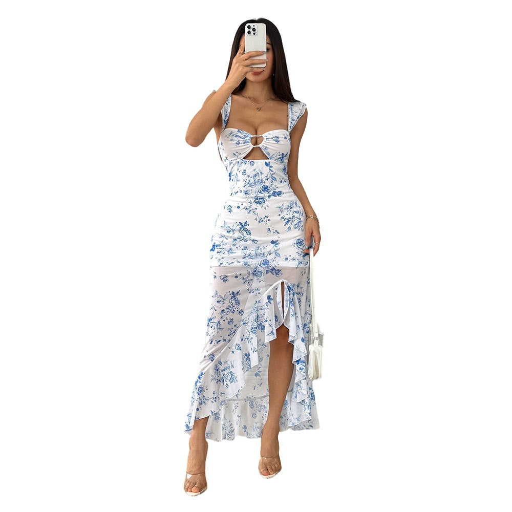 Robe maxi ajustée pour femmes avec motif floral et fente sur le côté Levoire
