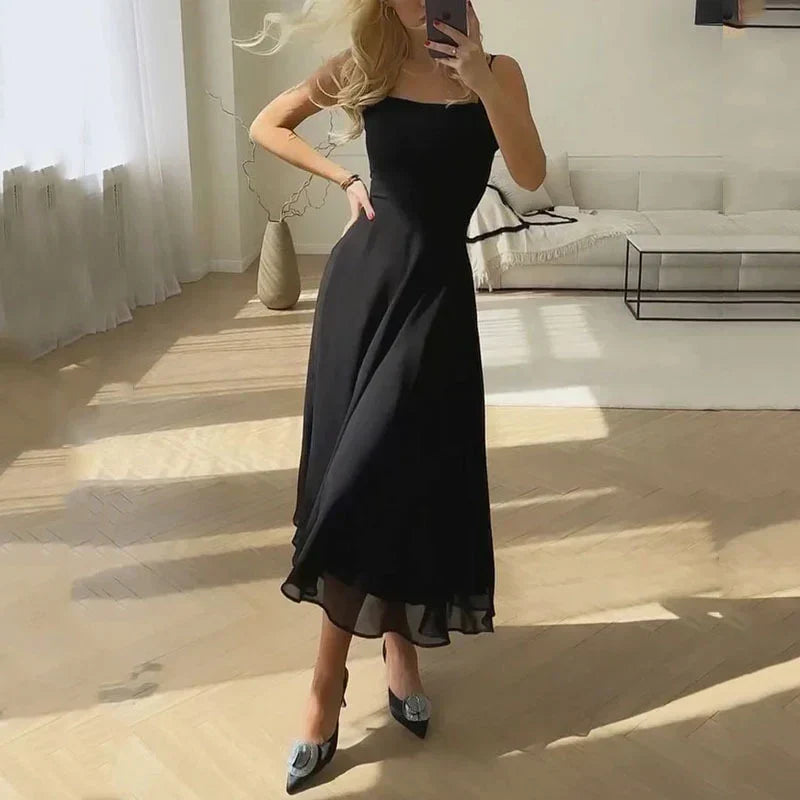 Levoire | Robes élégantes sans manches à bretelles de couleur unie pour femmes Noir