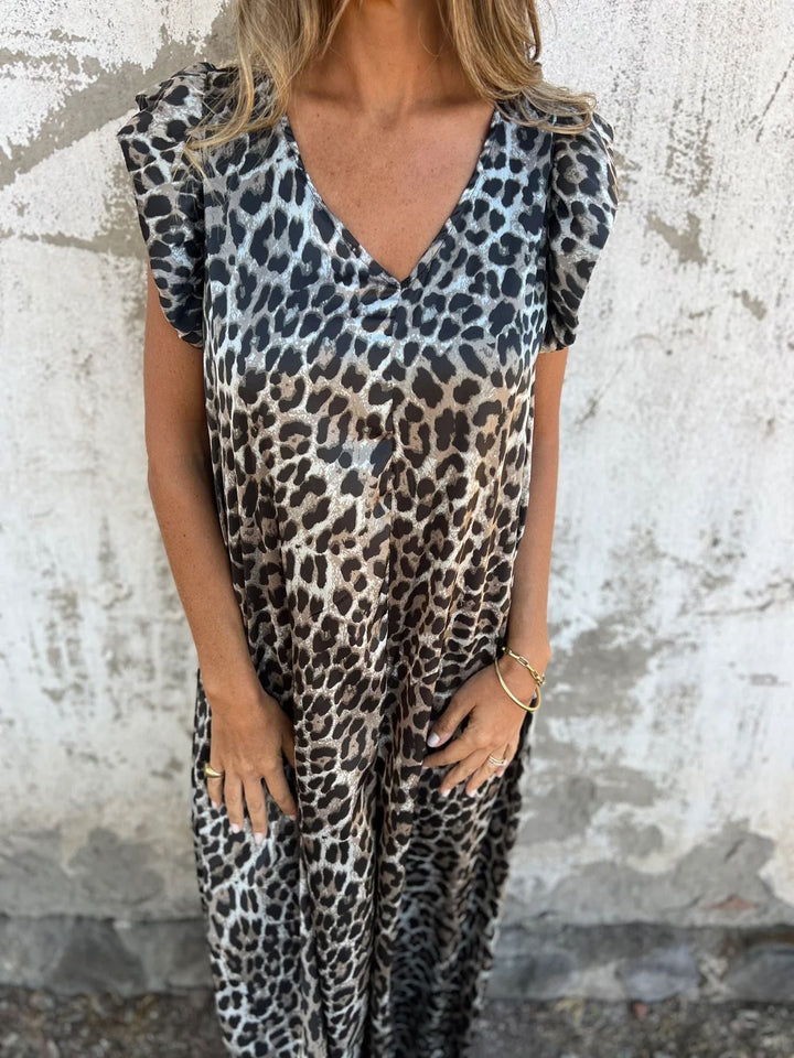 Levoire | Combinaison à manches flutter en motif léopard print printemps pour femmes tendance Imprimé léopard gris