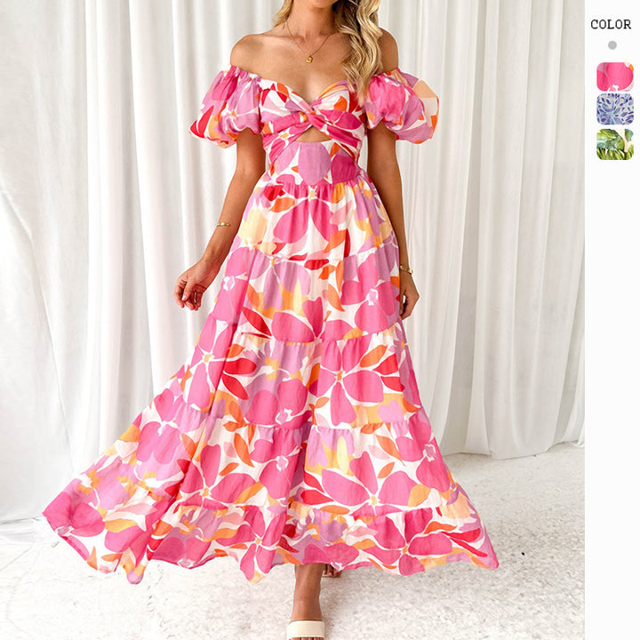 Robe maxi pour femmes avec un design sophistiqué à épaules dénudées et des manches bouffantes volumineuses Levoire