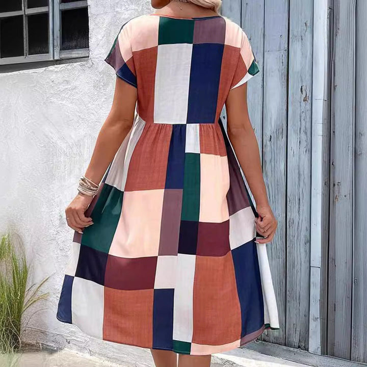 Levoire | Robe à manches batwing à blocs de couleur à carreaux élégante