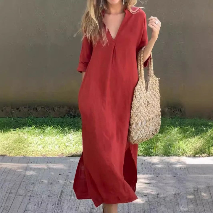 Levoire | Chic Printemps Poche V-Décolleté Midi Robe Rot