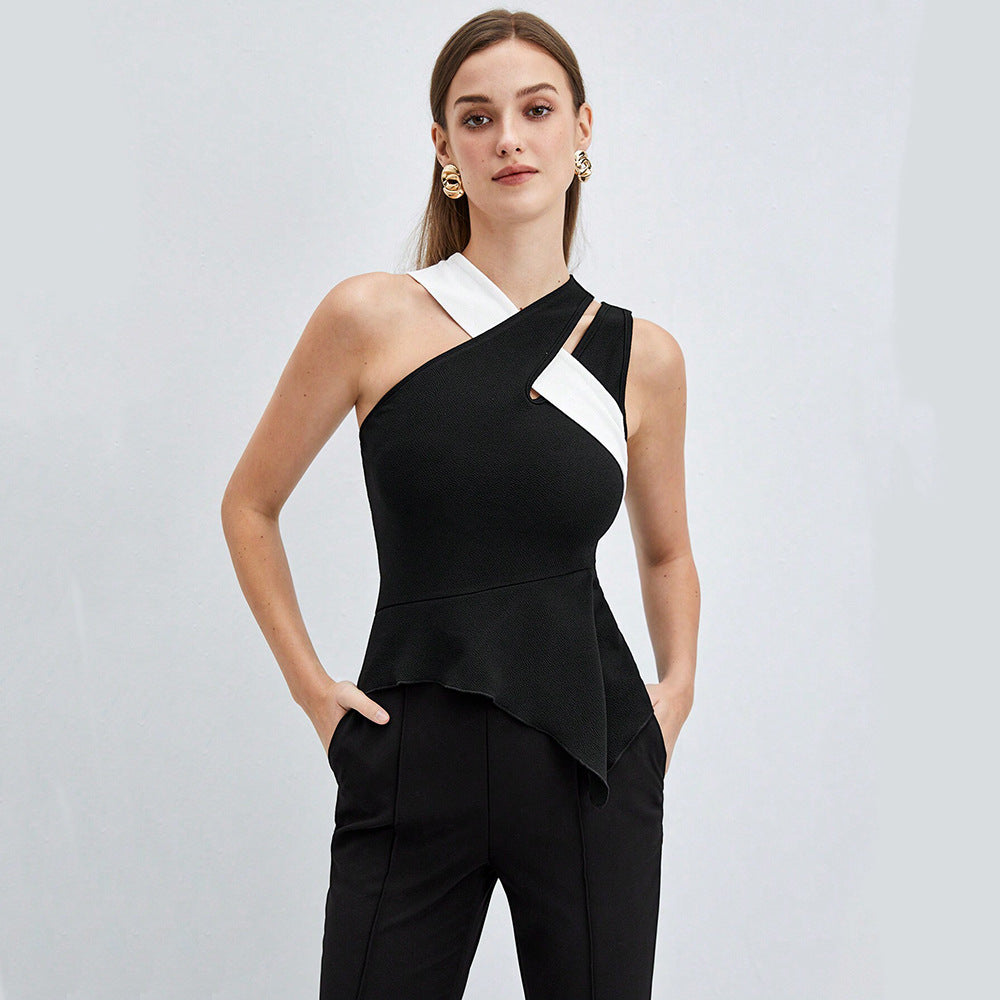 Haut asymétrique pour femmes avec un design élégant enroulé et de fins volants Levoire