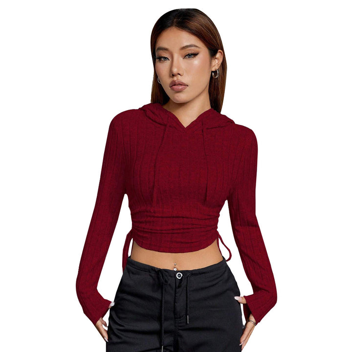 Haut de hoodie cropped pour femme à manches longues et motif côtelé élégant Levoire