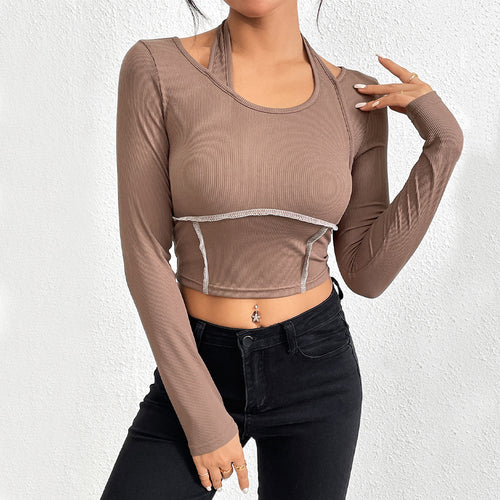 Chemise pour femmes à manches longues coupée avec design élégant en torsion et accents de couleur Levoire
