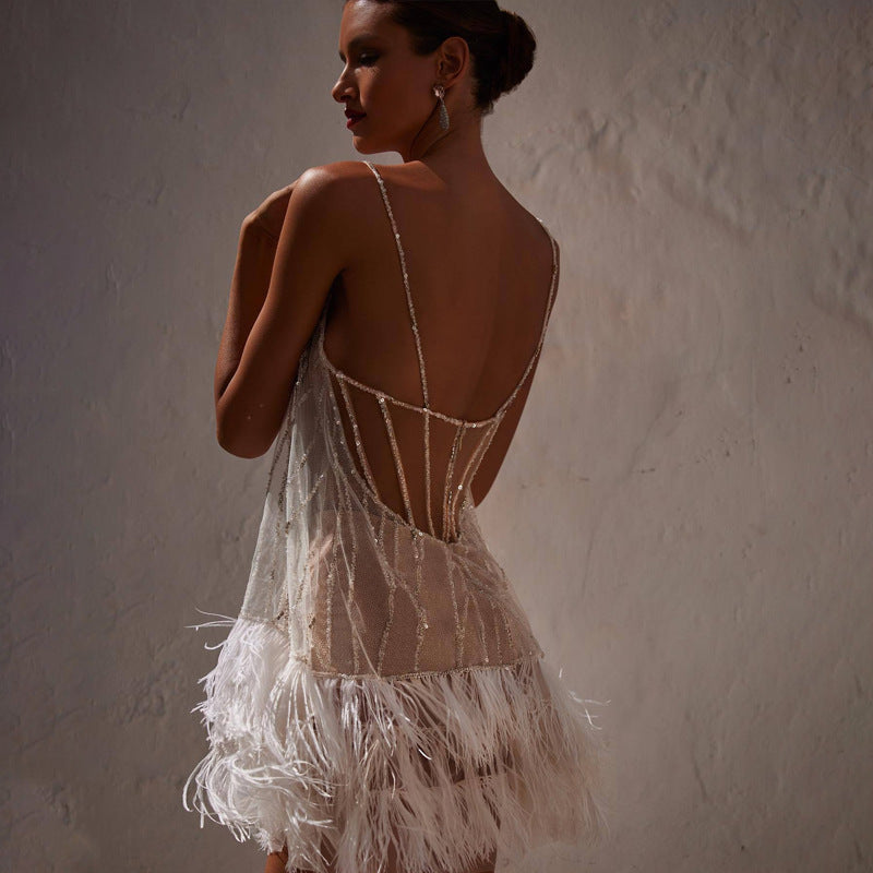 Levoire | Robe à franges en mesh scintillant