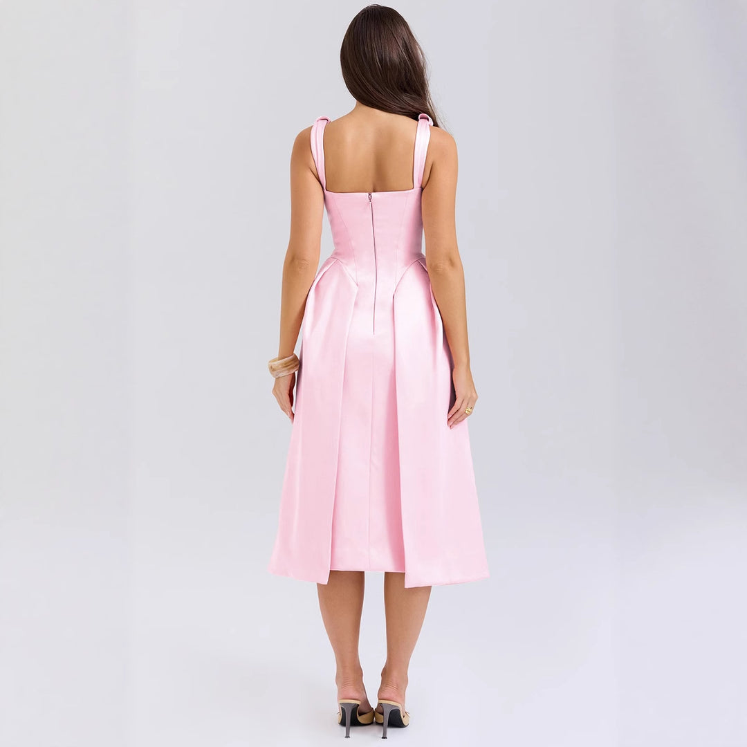 Robe Midi Élégante pour Femmes avec Décolleté en V Rêveur et Pliages Élégants Levoire