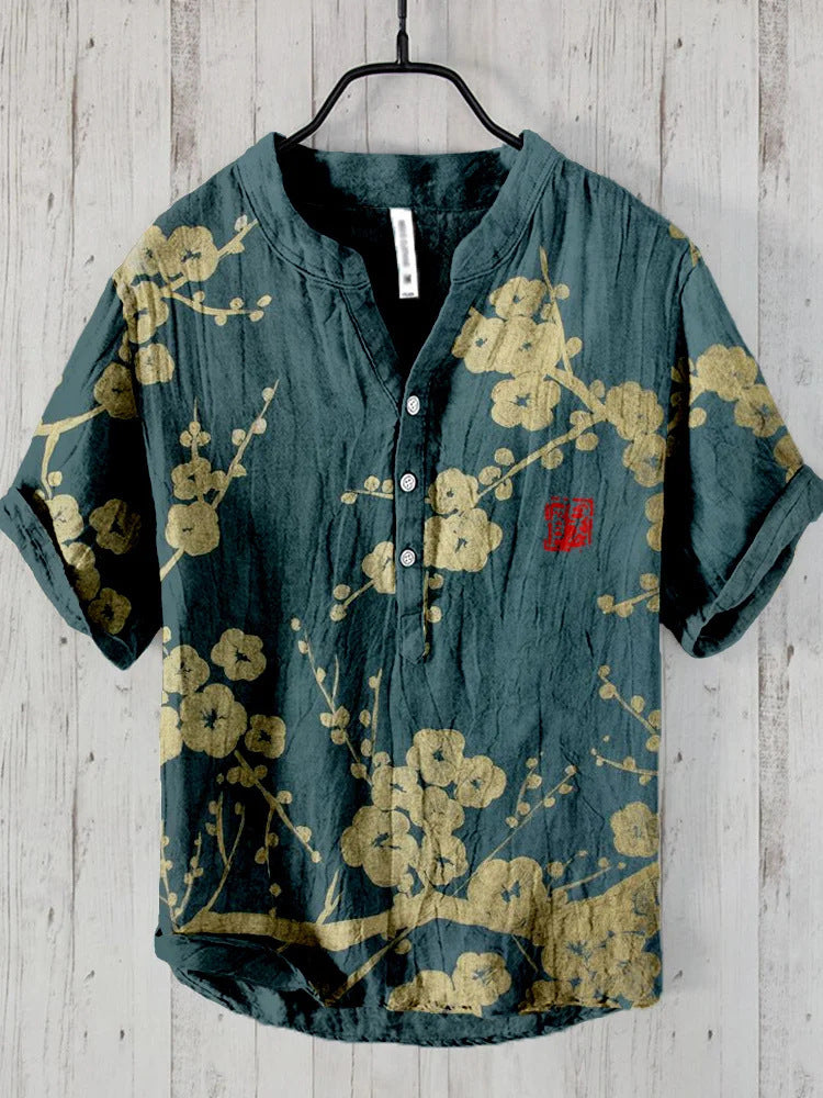 Levoire | Chemise Japonaise En Mélange De Lin Fleur de cerisier
