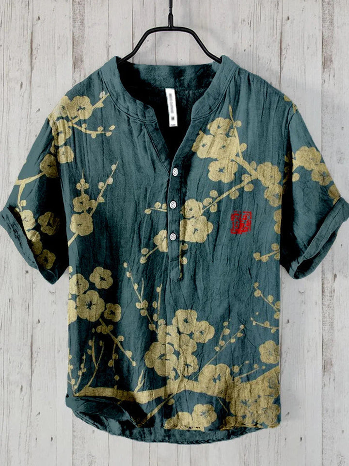 Levoire | Chemise Japonaise En Mélange De Lin Fleur de cerisier