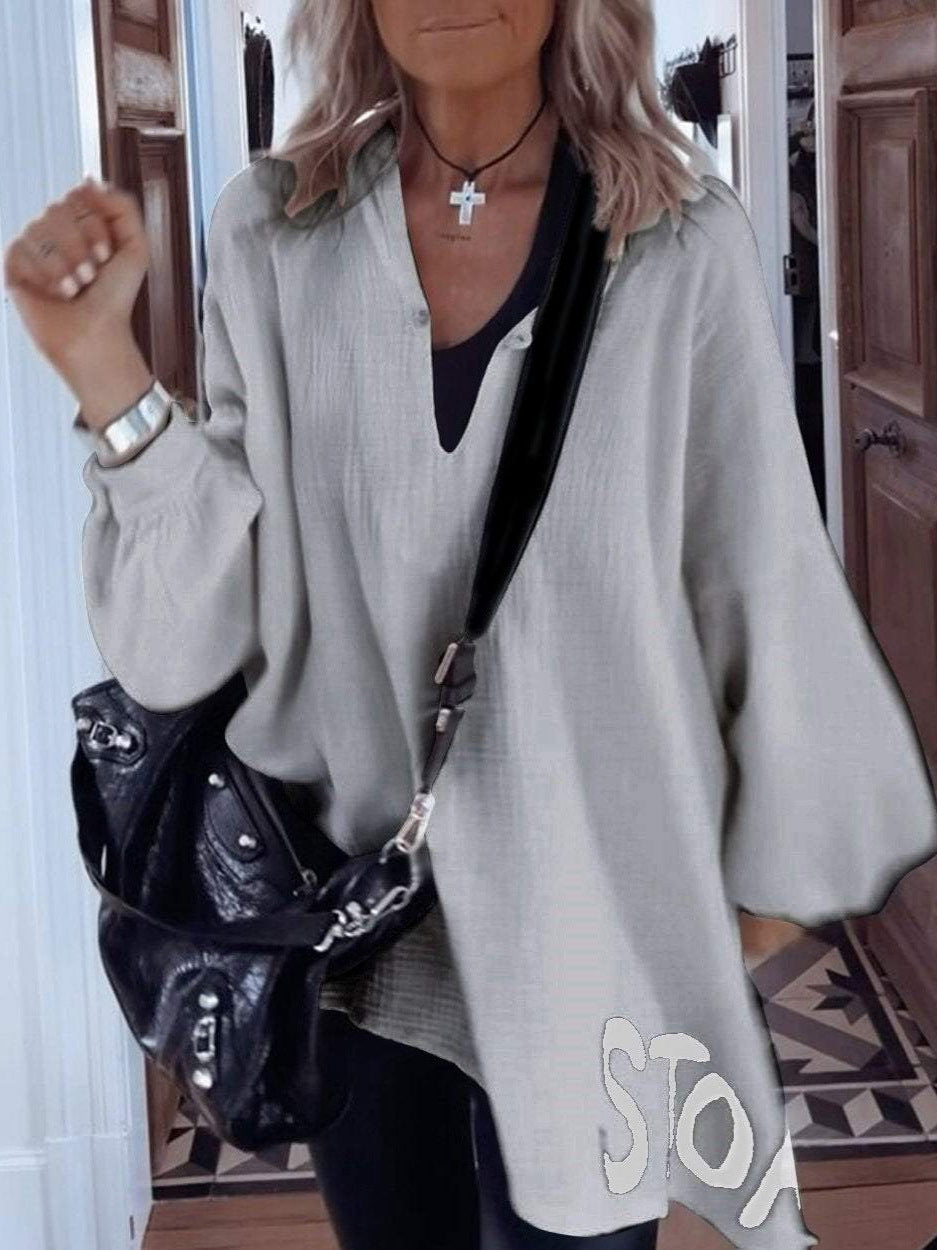 Chemise oversize pour femme avec décolleté V profond et manches volumineuses Levoire