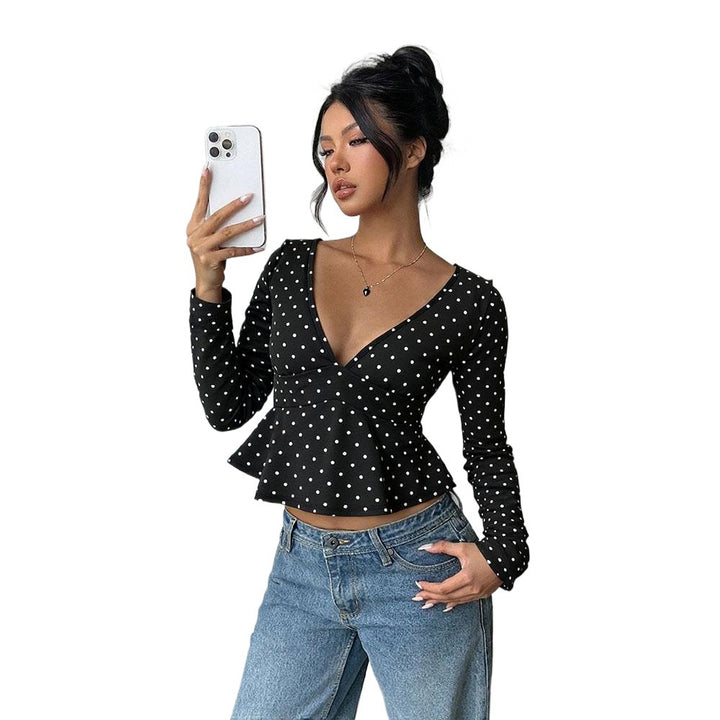 Chemisier femme avec coupe peplum et motif à pois Levoire