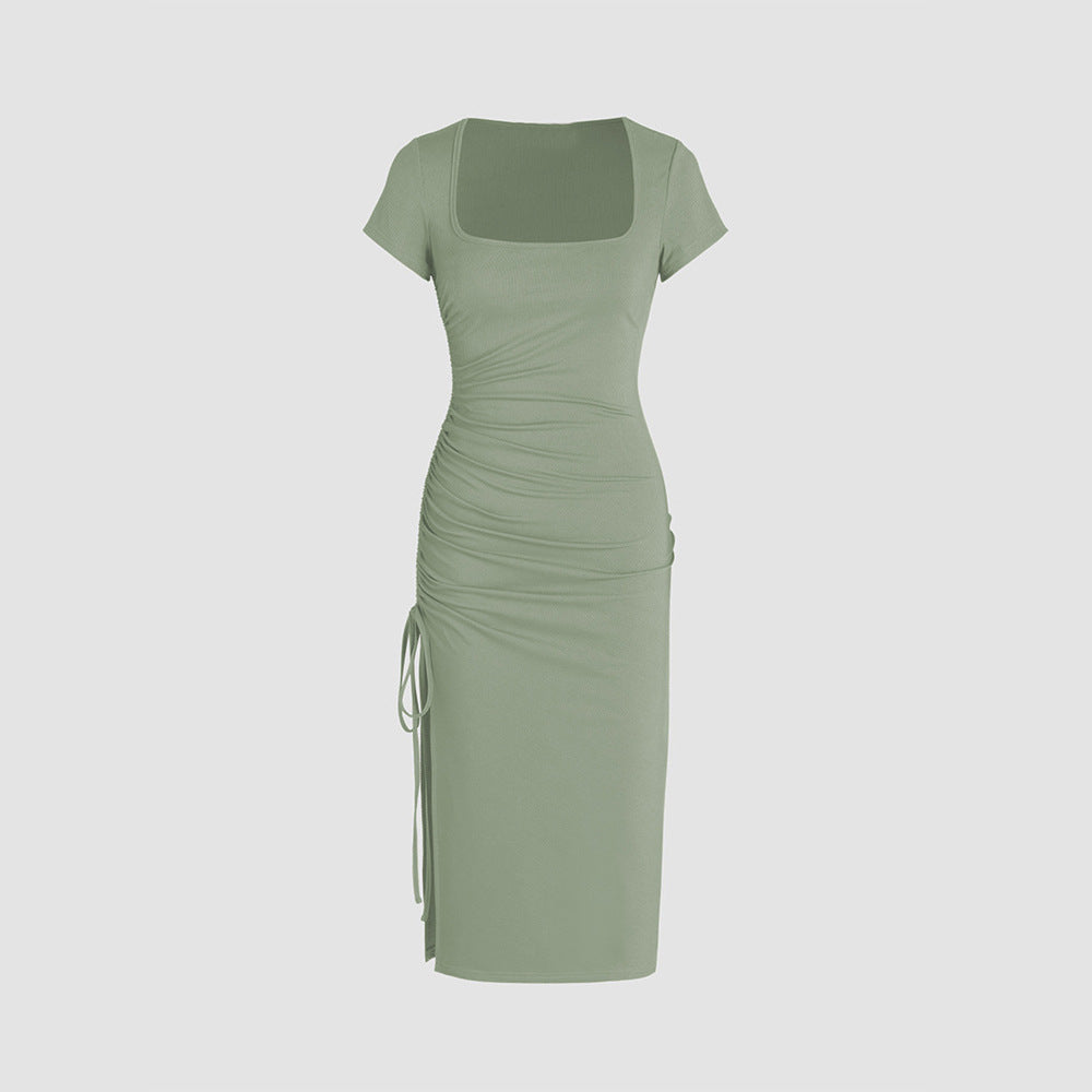 Robe midi moulante pour femme avec fente latérale et détails froncés Levoire