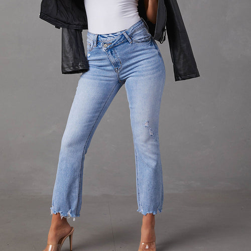 Jeans Mom pour femmes avec ourlet effiloché Levoire