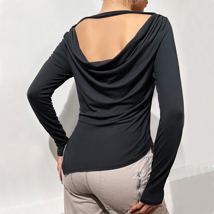Blouse à manches longues pour femmes avec col cascade décontracté et partie arrière élégante Levoire