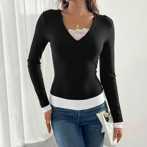 Chemise à manches longues pour femmes avec col en V et sous-vêtement tendance Levoire
