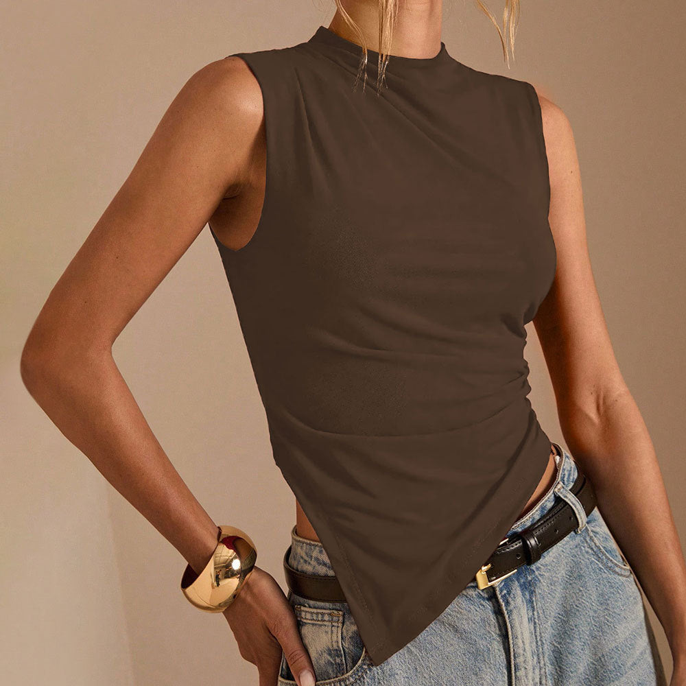 Haut asymétrique élégant pour femmes avec col montant et drapé Levoire