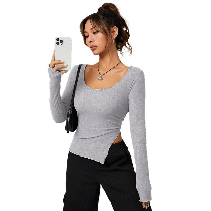 T-shirt ajusté femme à manches longues avec ourlet asymétrique et décolleté élégant Levoire