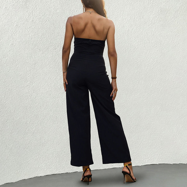 Jumpsuit sans dos pour femmes avec jambes larges et accentuation élégante de la poitrine Levoire