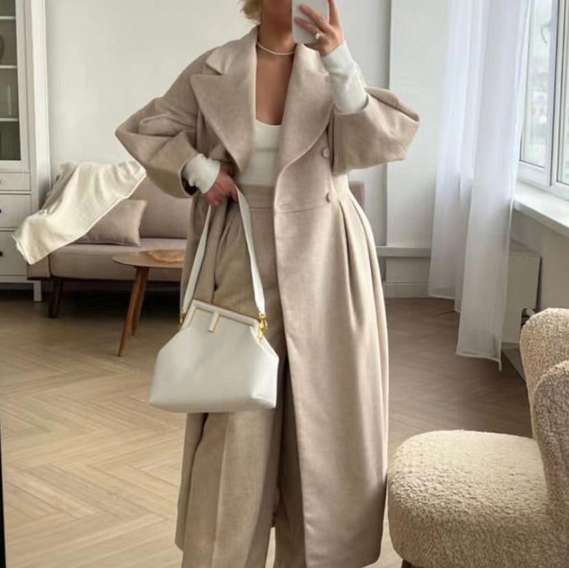 Levoire | Housse de lumière Col inversé Manteau long Beige
