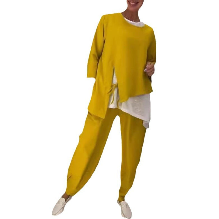Ensemble de loisirs décontracté pour femmes en deux pièces avec haut asymétrique et pantalon confortable Levoire