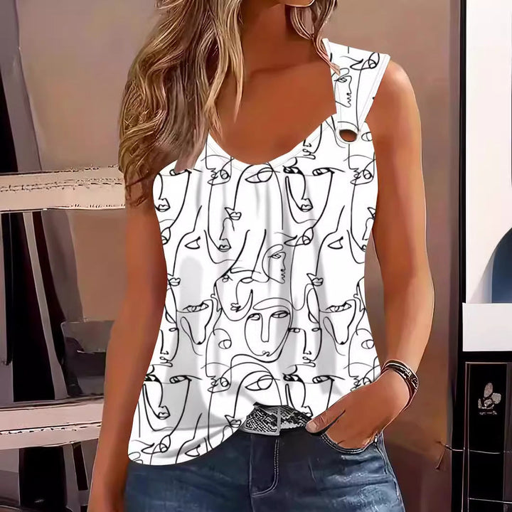 Levoire | Chic Été Rue Imprimé Bouton Grande Taille Top Blanc