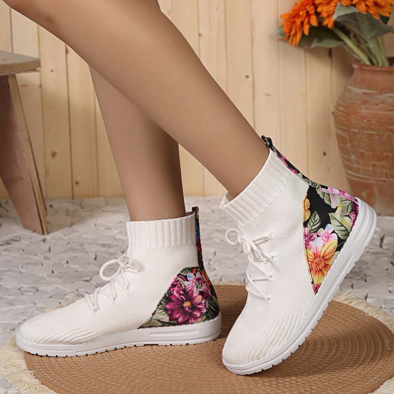 Levoire | Baskets Mixtes Confortables Mi-Longues Avec Détail En Fleurs Sur Le Talon Pour Femmes