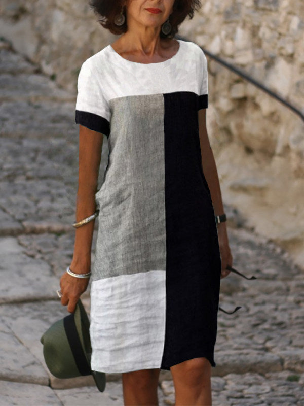Levoire | robe à manches courtes à col rond imprimé décontracté Blanc Gris