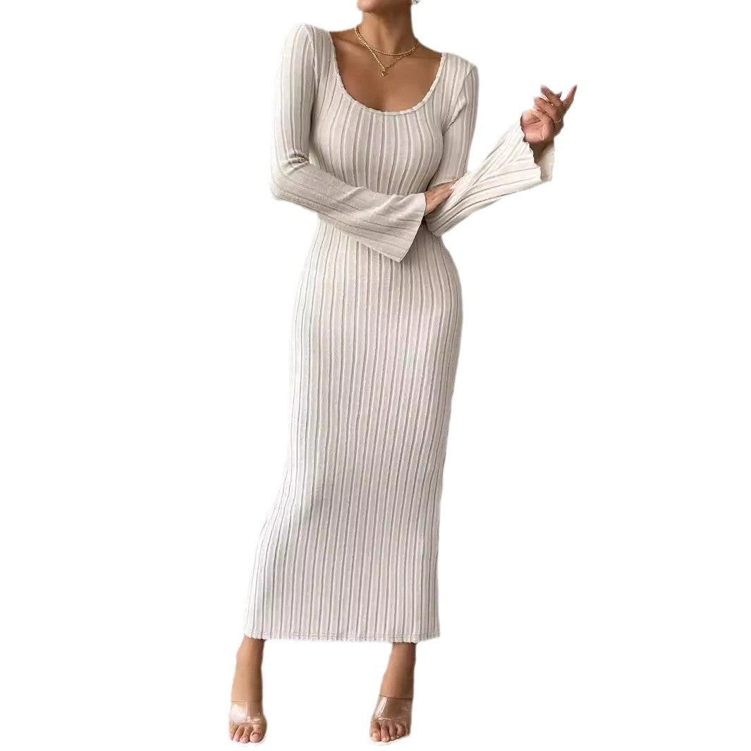 Robe tricot à manches longues pour femmes avec silhouette ajustée et décolleté rond élégant Levoire