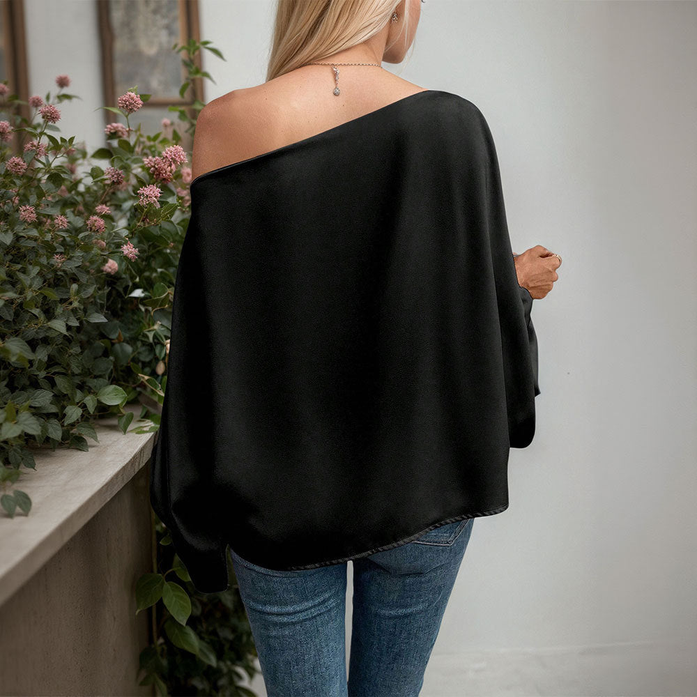 Haut asymétrique à manches longues pour femmes avec un élégant gather et un fin col en V Levoire