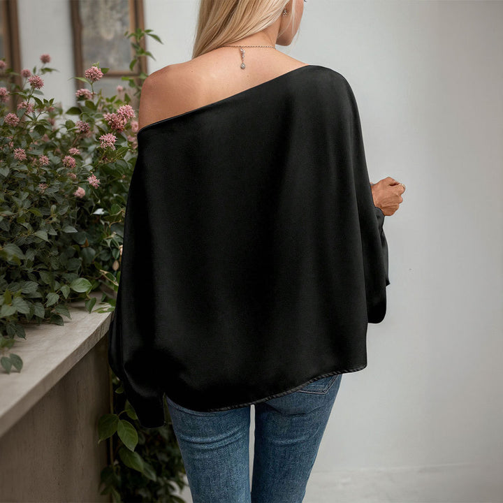 Haut asymétrique à manches longues pour femmes avec un élégant gather et un fin col en V Levoire