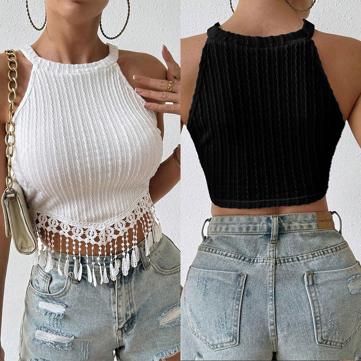 Haut de bikini femme avec franges et motif en fine crochet Levoire