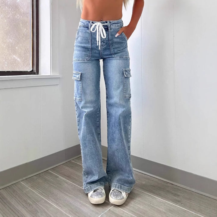 Jeans cargo pour femmes à jambe large et taille ajustable Levoire