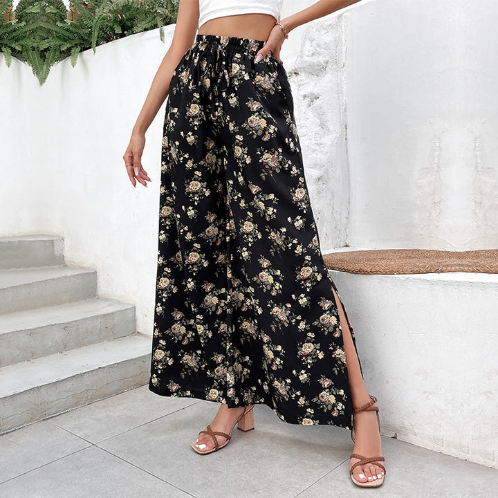 Pantalons Palazzo pour femmes avec motif floral et fentes latérales Levoire