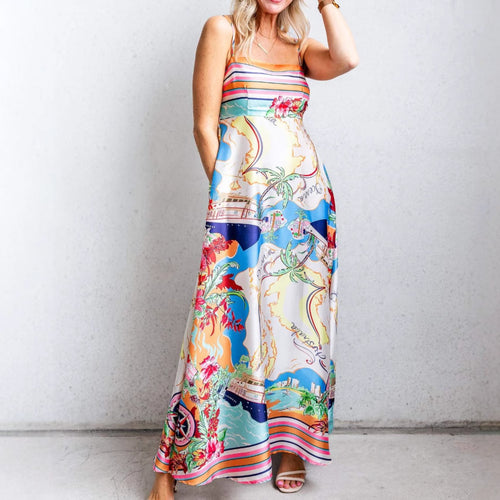 Robe maxi femme avec imprimé coloré et bretelles spaghetti Levoire