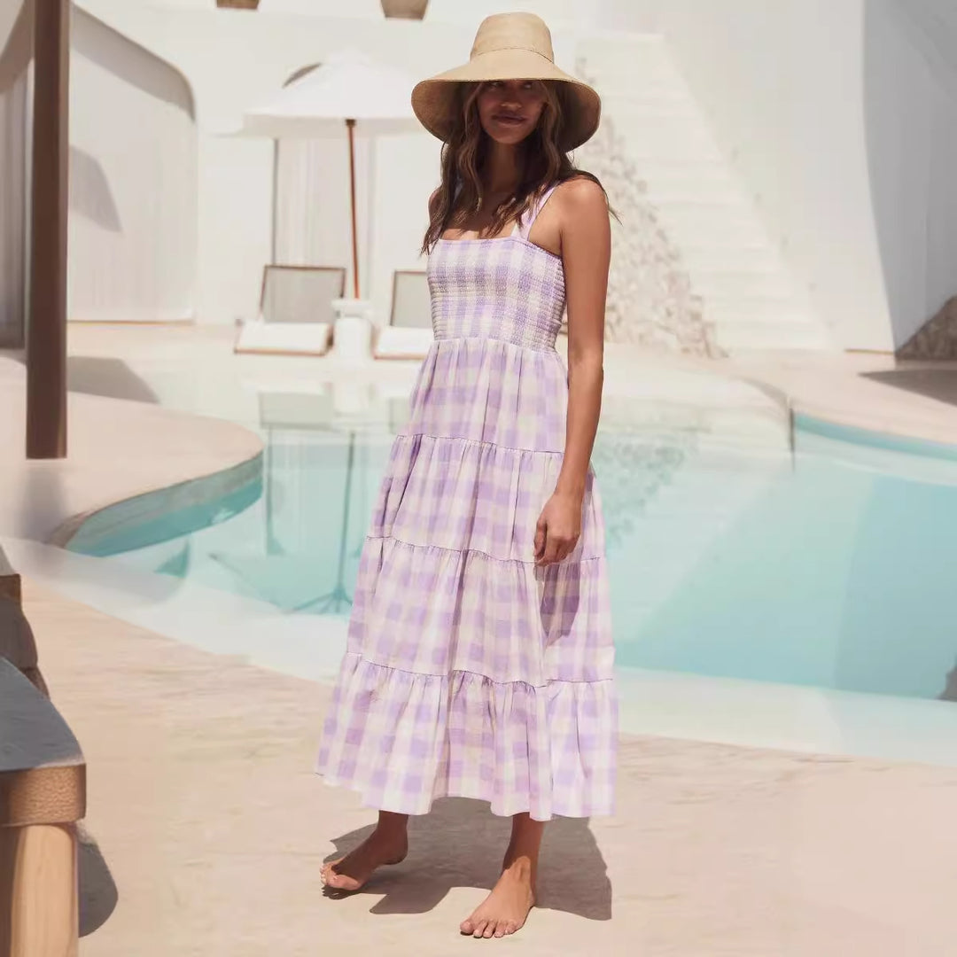 Robe maxi d'été pour femme avec motif à carreaux et coupe fluide Levoire
