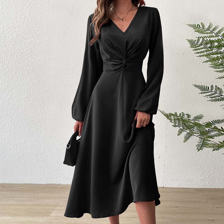 Robe midi élégante pour femmes avec drapé flatteur pour la silhouette et décolleté en V profond Levoire
