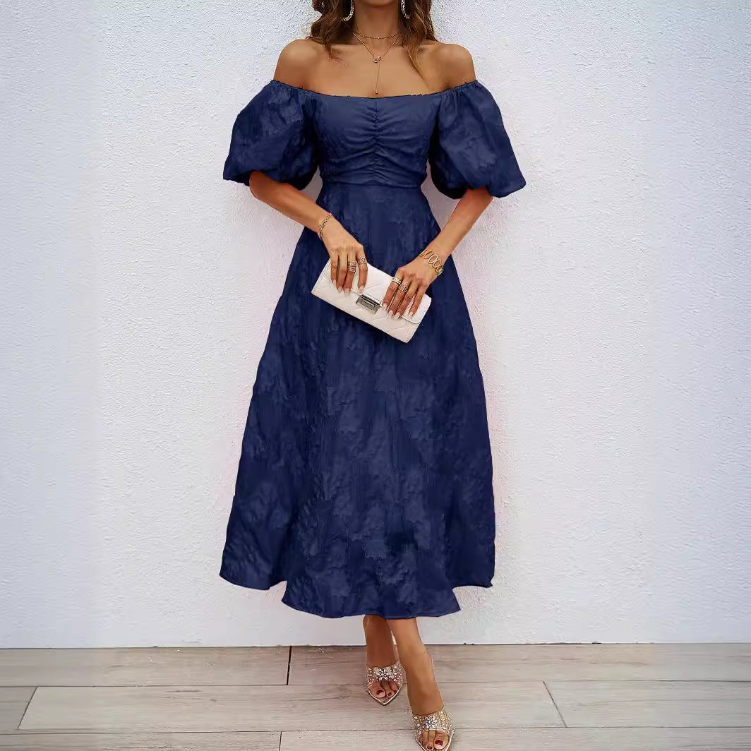 Robe Maxi A-Line pour Femmes avec Manches Bouffantes Volumineuses et Design Floral Levoire