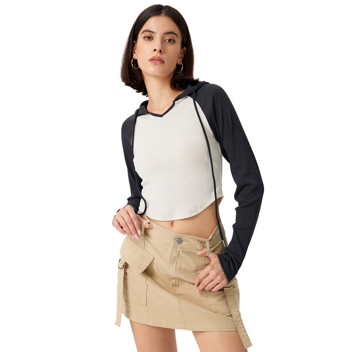 Top de sport court pour femmes avec capuche et manches longues Levoire