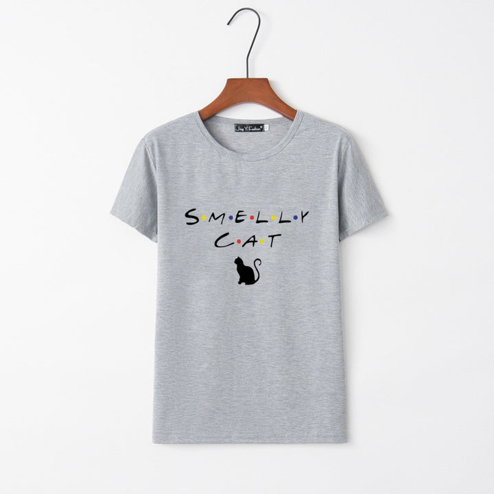 T-shirt pour femmes avec un design de chat créatif et un col rond Levoire