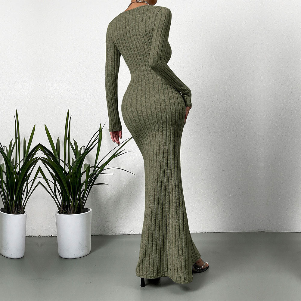 Robe maxi à manches longues pour femmes en design rib élégante Levoire