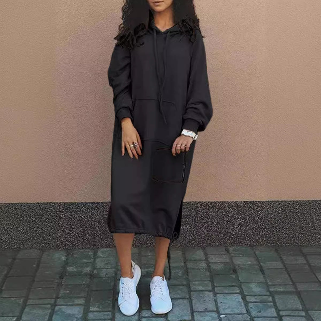 Robe sweat à capuche pour femmes avec poches latérales et ourlet réglable Levoire