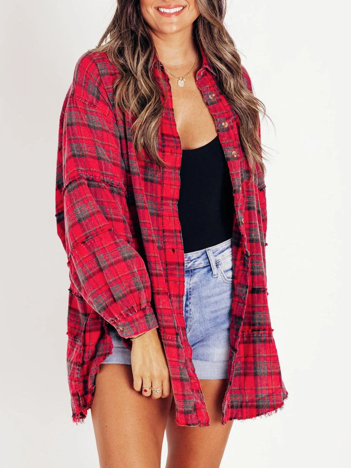 Veste chemise surdimensionnée décontractée pour femmes avec motif à carreaux Levoire