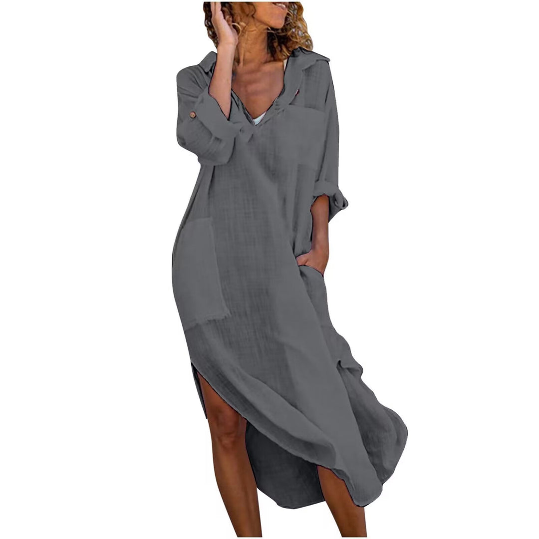 Levoire | T-shirt-robe Coton Lin Manches Longues Robe gris foncé