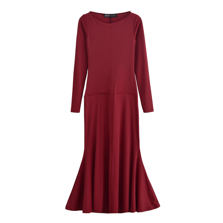 Levoire | Robe polyvalente à ourlet large, à manches longues et col rond rouge foncé