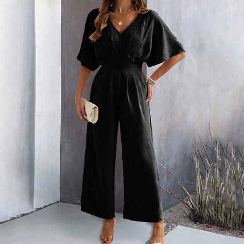 Robe salopette pour femme avec des drapés élégants et un décolleté en V Avriane