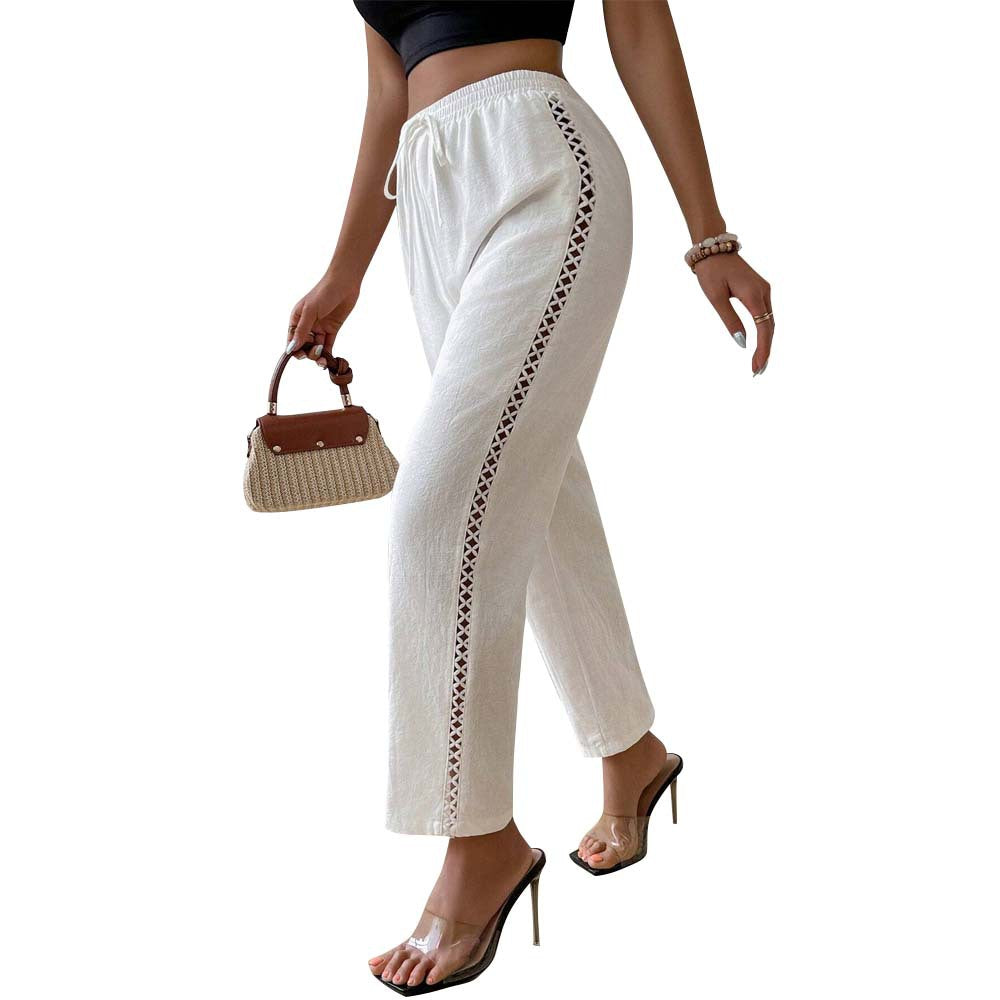 Pantalons larges en coton pour femmes avec détails de volants sur les côtés Levoire